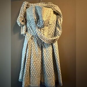 Anna Sui Blue and Cream Strapless Dress